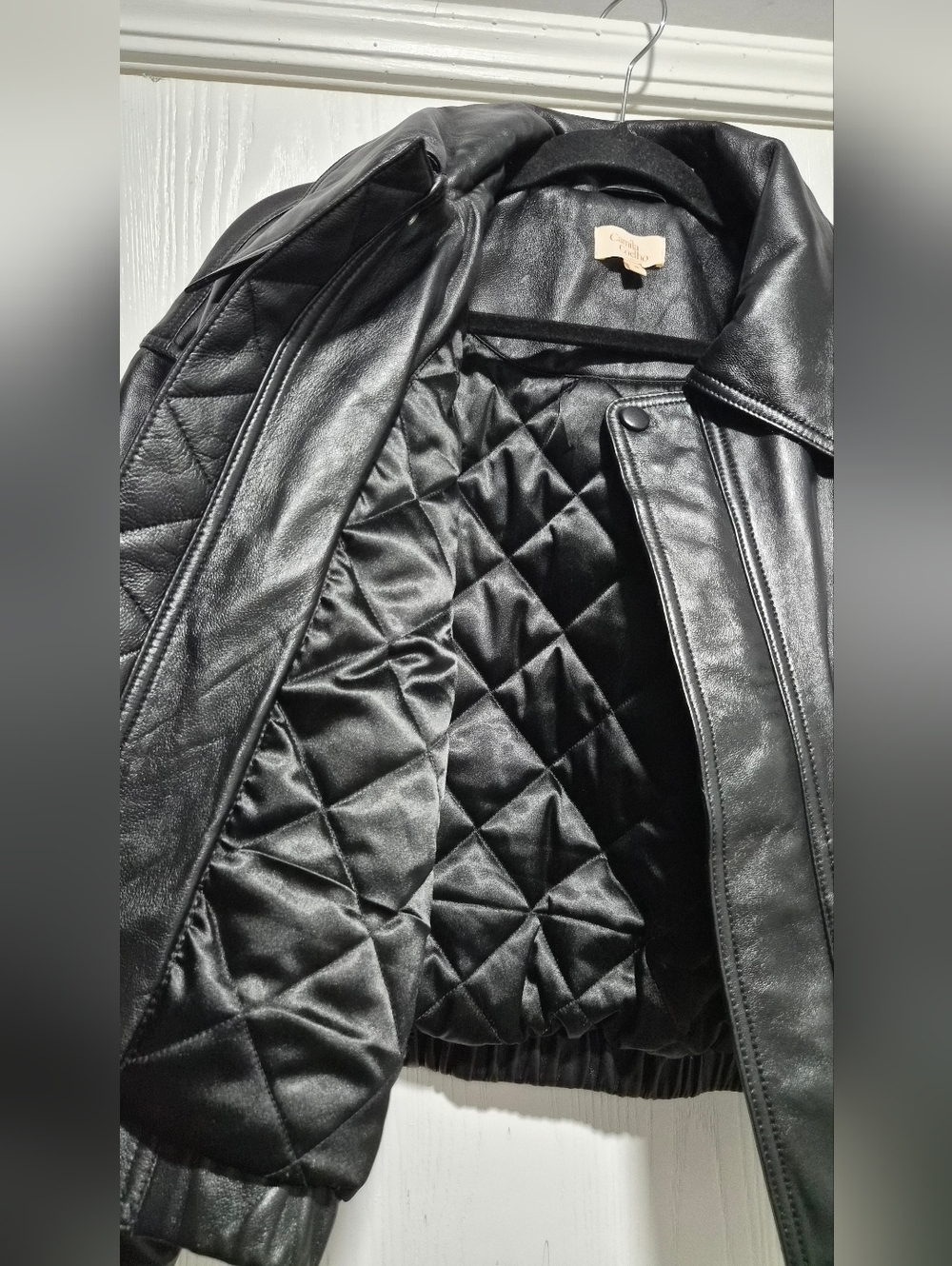 Camila Coelho Lamb Leather Black Raven Full Zip Leather Jacket Size M - Picture 12 of 12